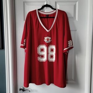 SHEIN Red V-Neck Top with White Trim